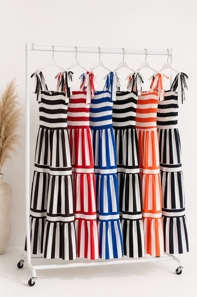 ‘Davina’ Striped Tie Shoulder Maxi Dress