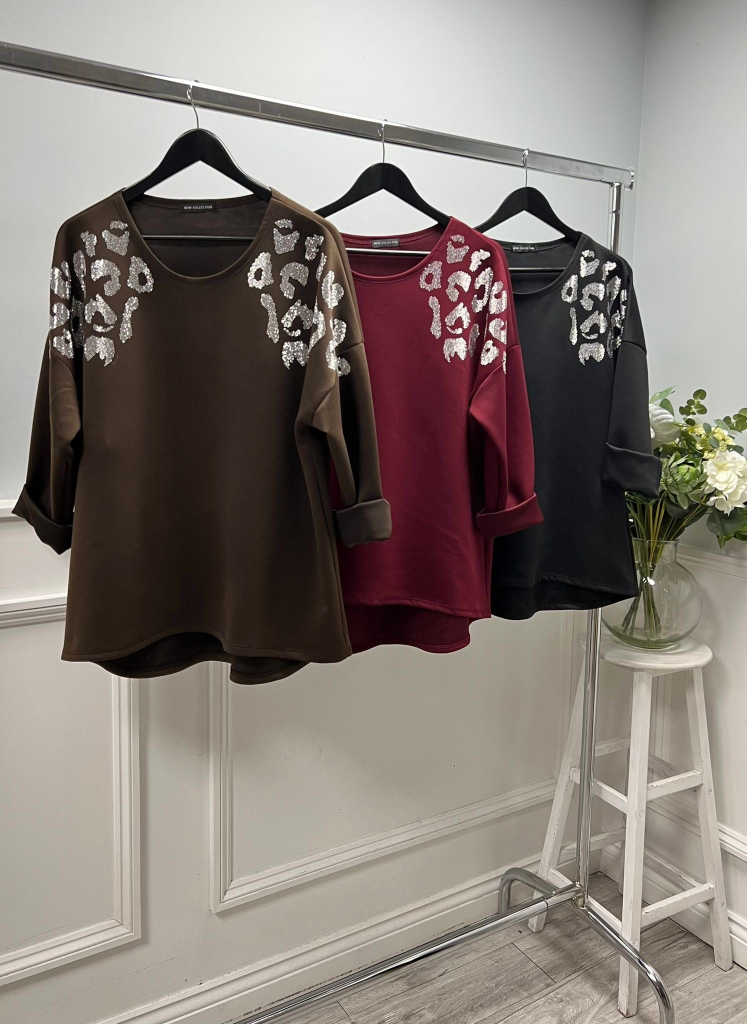 ‘Jane’ Leopard Sparkle Shoulder Top