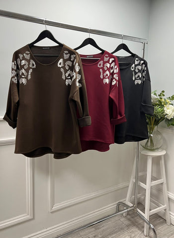 ‘Jane’ Leopard Sparkle Shoulder Top