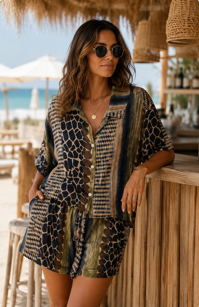 ‘Neptune’ Reptile Print Shirt & Shorts Set