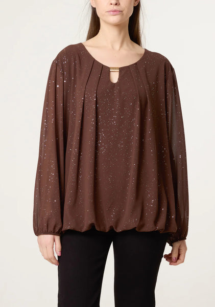 ‘Ainsley’ Metallic Glitter Gold Trim Top