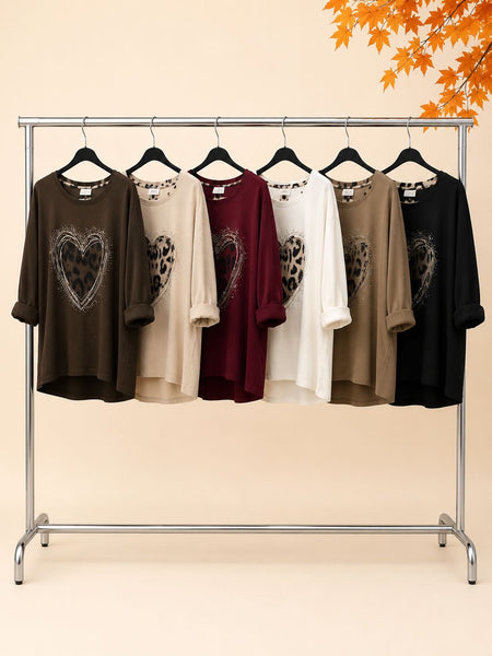 ‘Fiona’ Leopard Heart Motif Top