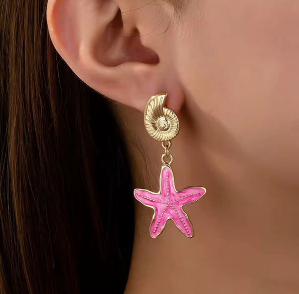Conch & Starfish Drop Earrings