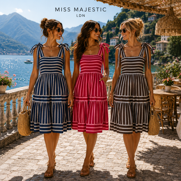 ‘Craven’ Striped Shoulder Tie Dress