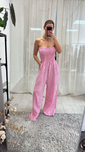 ‘Olympia’ Striped Cheesecloth Jumpsuit