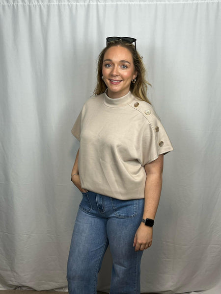 ‘Erica’ Gold Button Shoulder Top