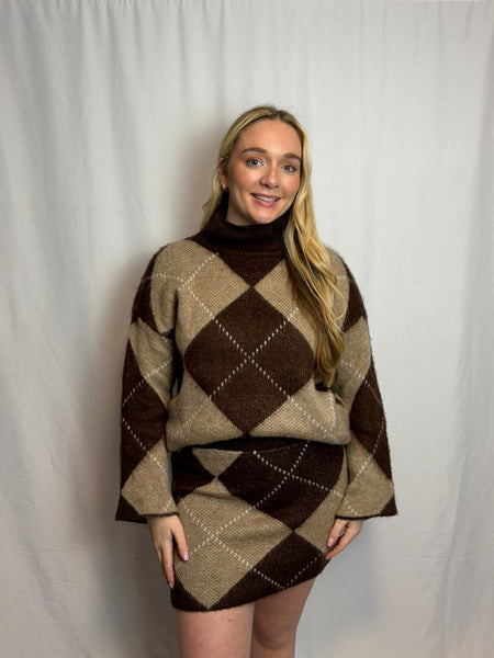 ‘Isla’ Knitted Argyle Skirt Set