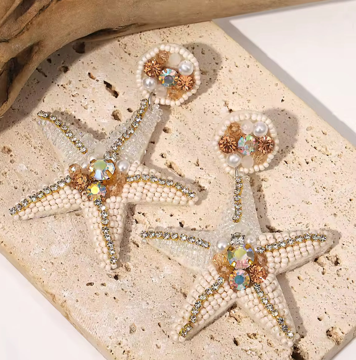 Large Beaded Starfish Earrings