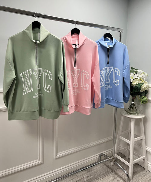 ‘Fran’ NYC Zip Up Neck Sweatshirt