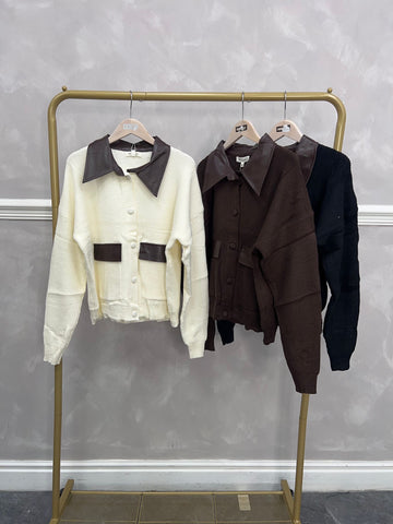 ‘Suzie’ PU Trim Cardigan