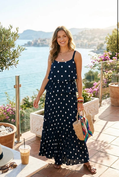 ‘Nancy’ Polka Dot Tiered Frill Pleated Dress