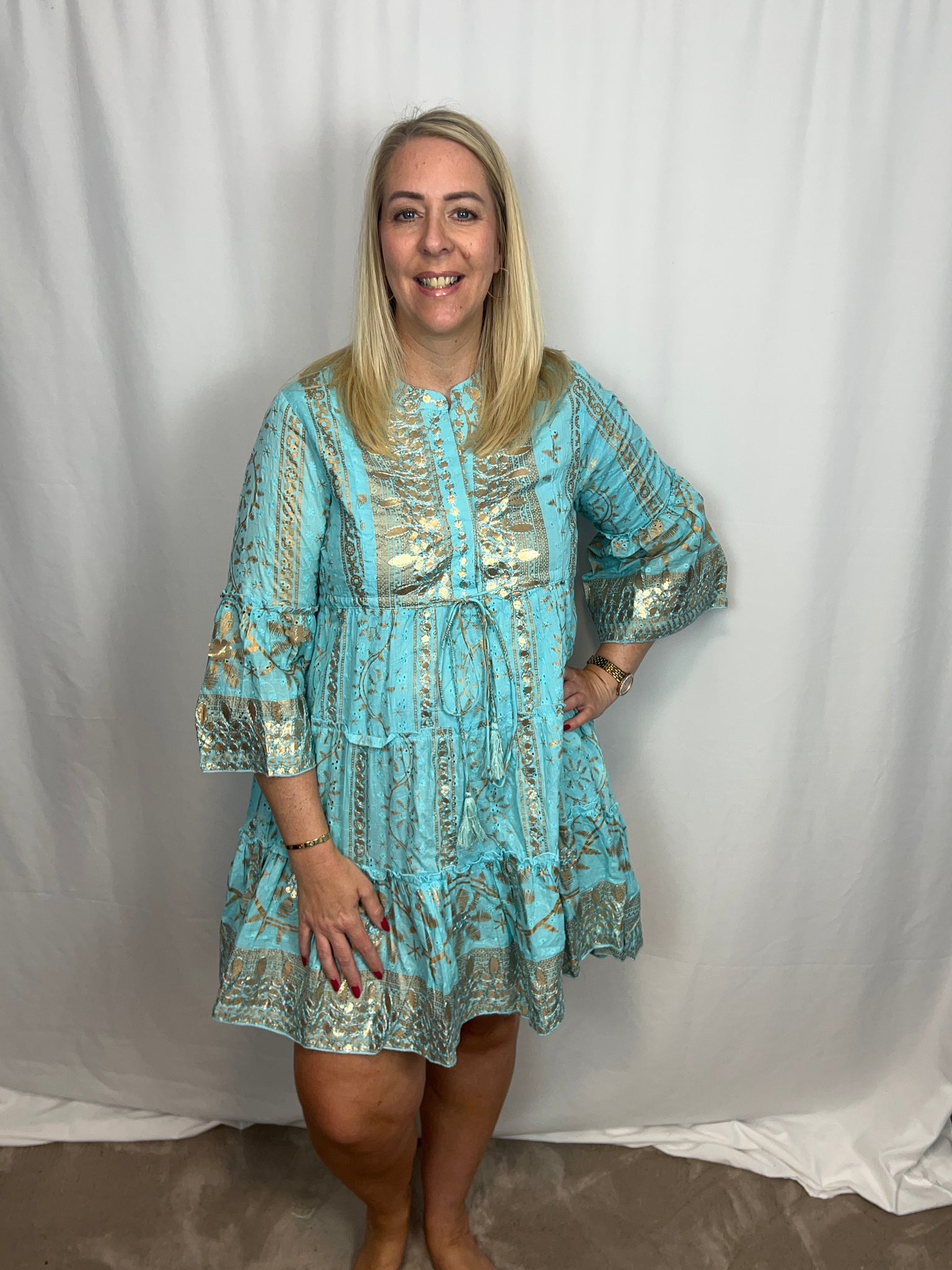 ‘Oceana’ Gold Foil Boho Dress