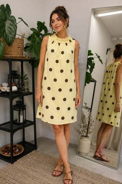 ‘Harriet’ Polka Dot Ruffle Neck Dress