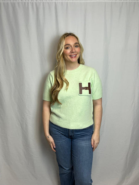 ‘Heather’ H Buckle Pocket Short Sleeve Jumper