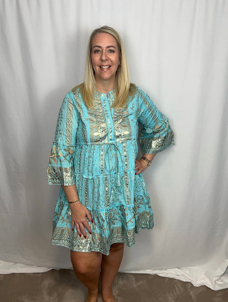 ‘Oceana’ Gold Foil Boho Dress