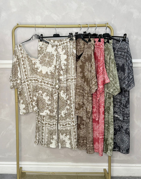 ‘Noah’ Printed Lurex Top & Trouser Set