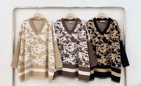 ‘Claudia’ Animal Print V-Neck Jumper