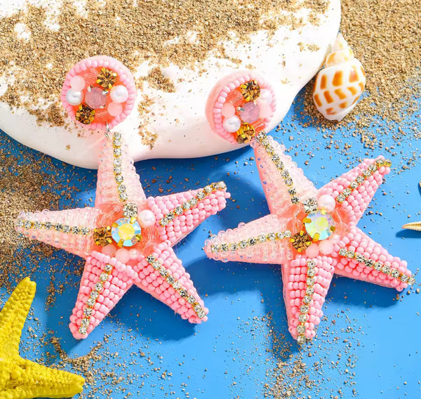 Large Beaded Starfish Earrings